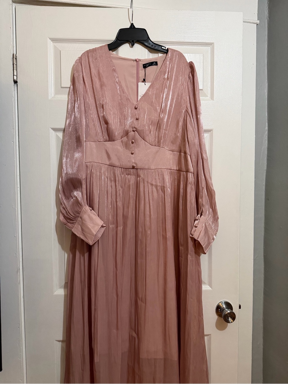 Elegant Long Sleeve Pink Maxi Dress